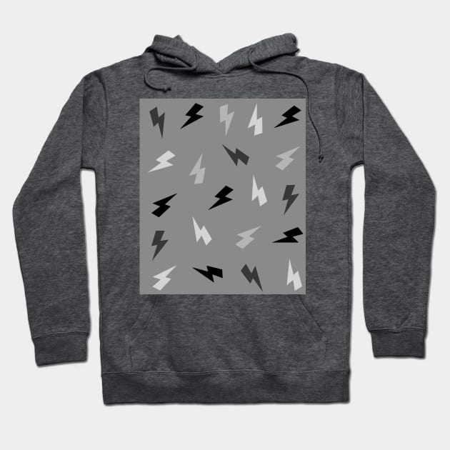 Grey and Black Lightning, Thunder, Bolt on Grey Hoodie by OneThreeSix